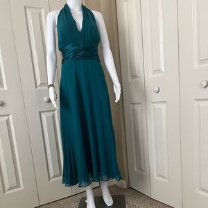 Donna Morgan Blue/Green Occasion Silk Halter Dress sz 16
